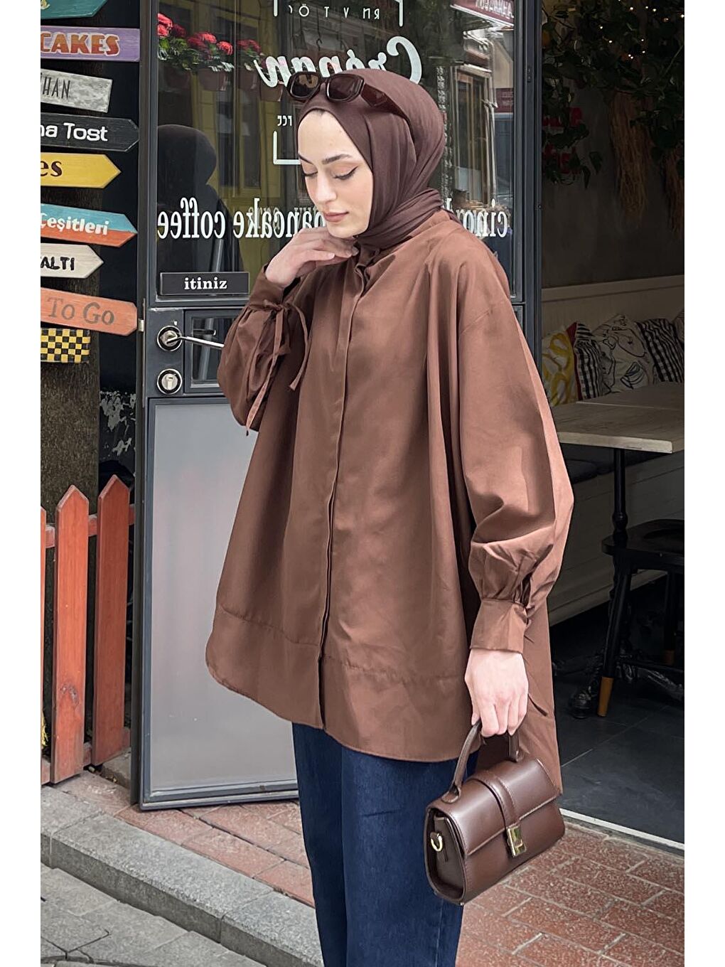 Manşeti Biyeli Tunik Acı Kahverengi-1
