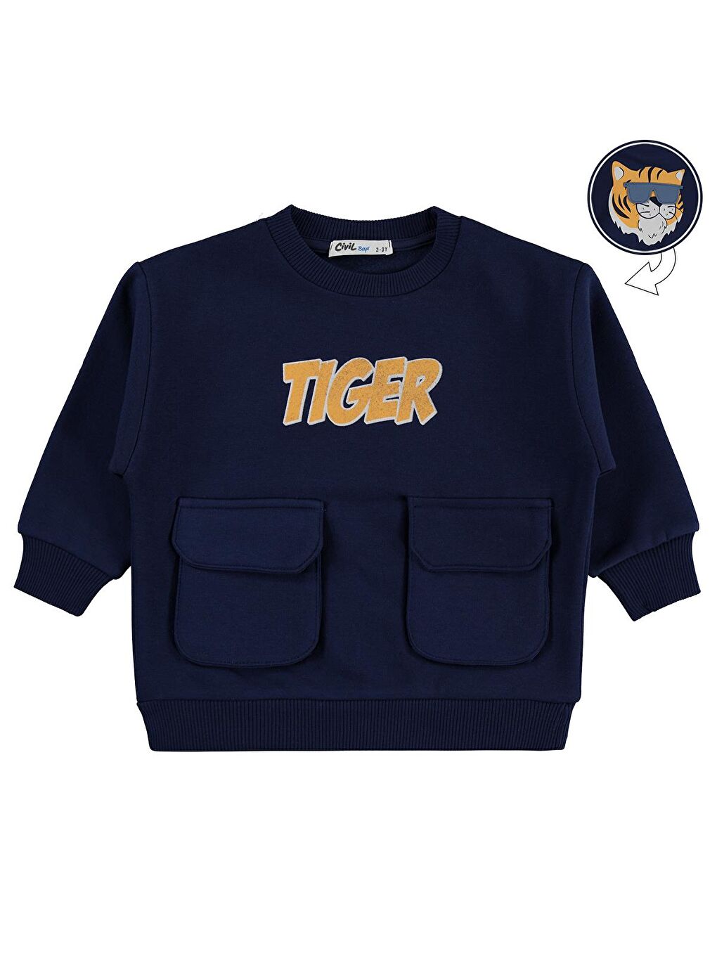 Boys Tiger Baskı-Nakışlı 2-5 Yaş Sweatshirt - Lacivert 2-3 Yaş-1