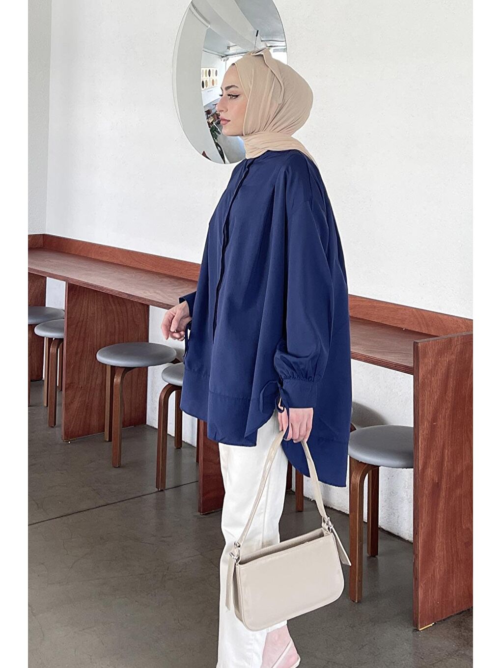 Manşeti Biyeli Tunik Lacivert-1