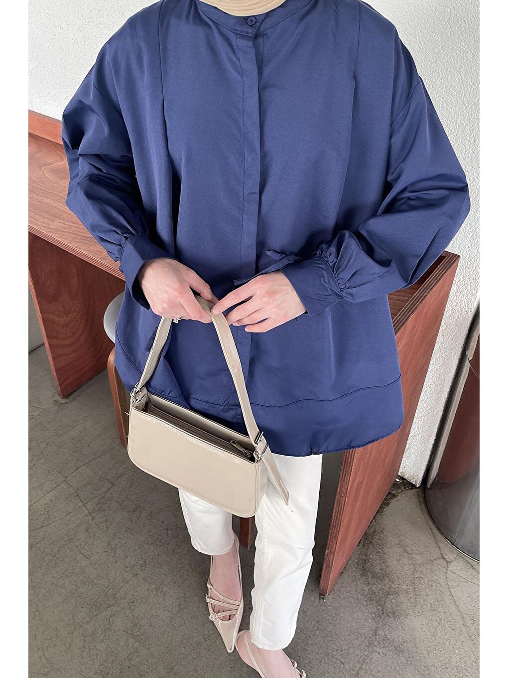 Manşeti Biyeli Tunik Lacivert-2