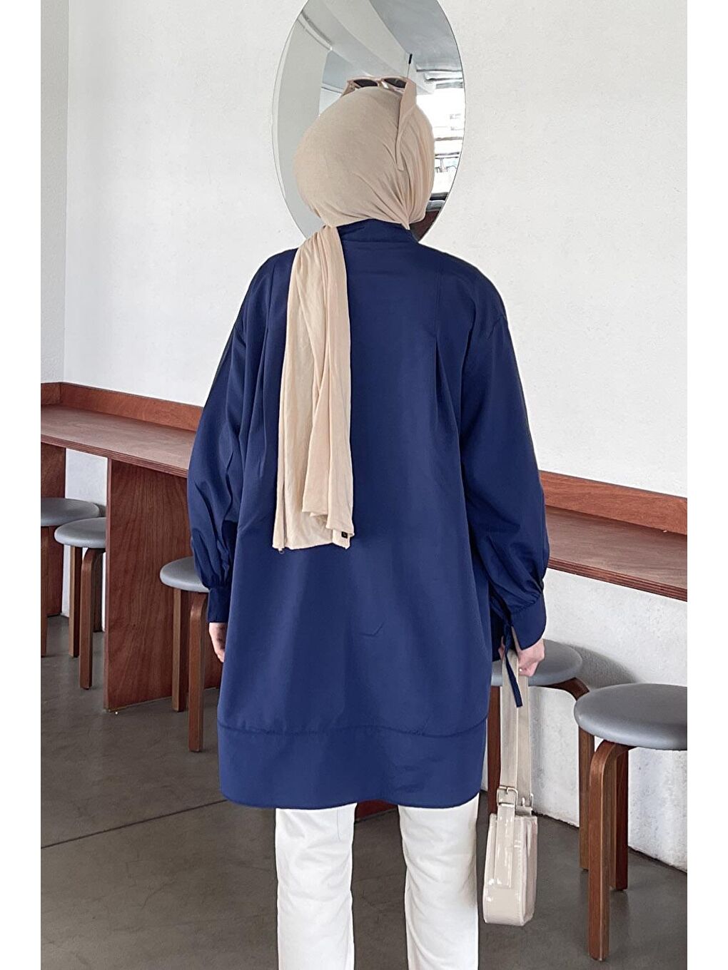 Manşeti Biyeli Tunik Lacivert-3