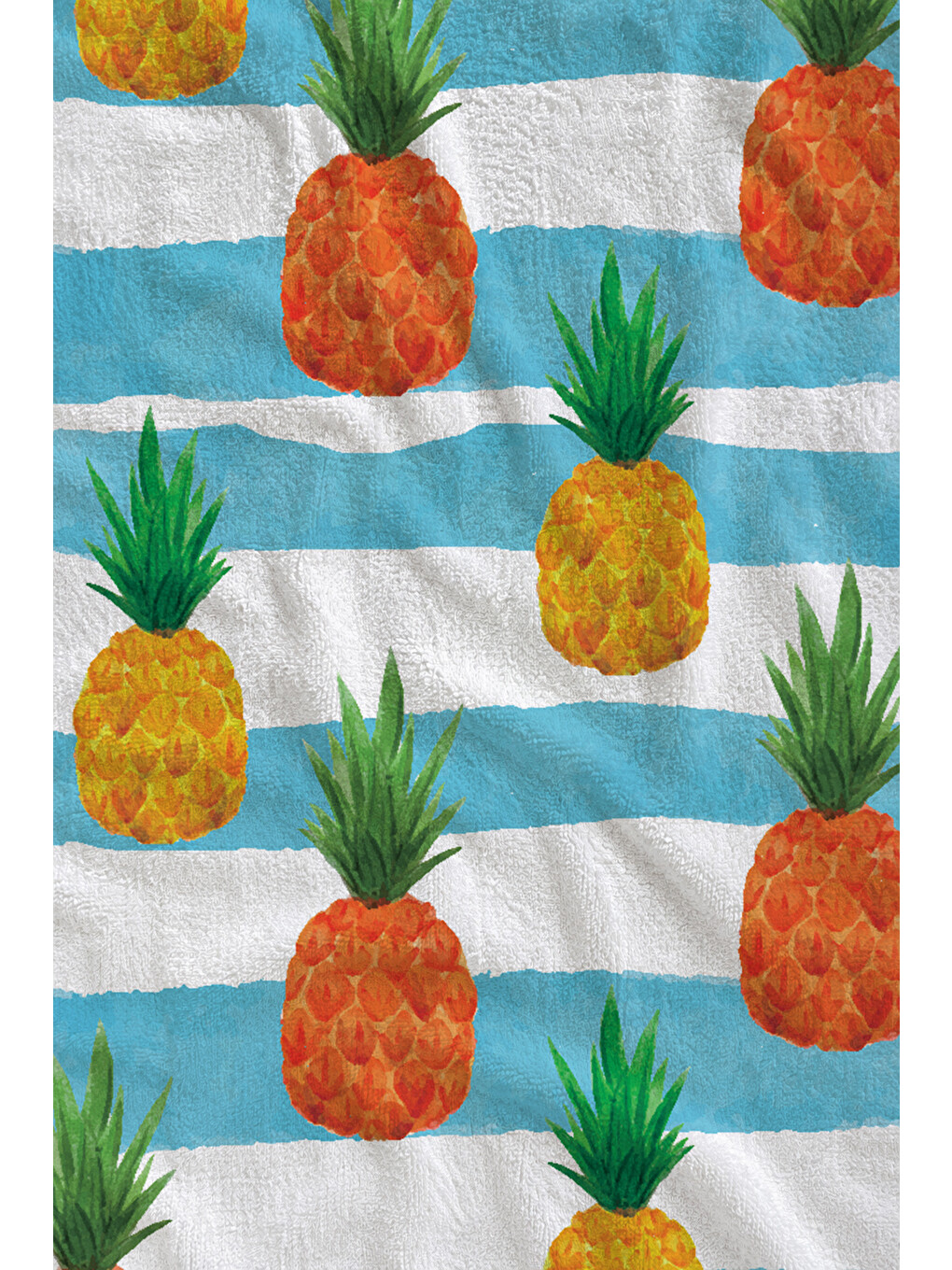 Milbay Grup Turkuaz Beyaz Çizgili Ananas Desenli 70x150 Cm Dijital Plaj Ve Banyo Havlusu-37457-1