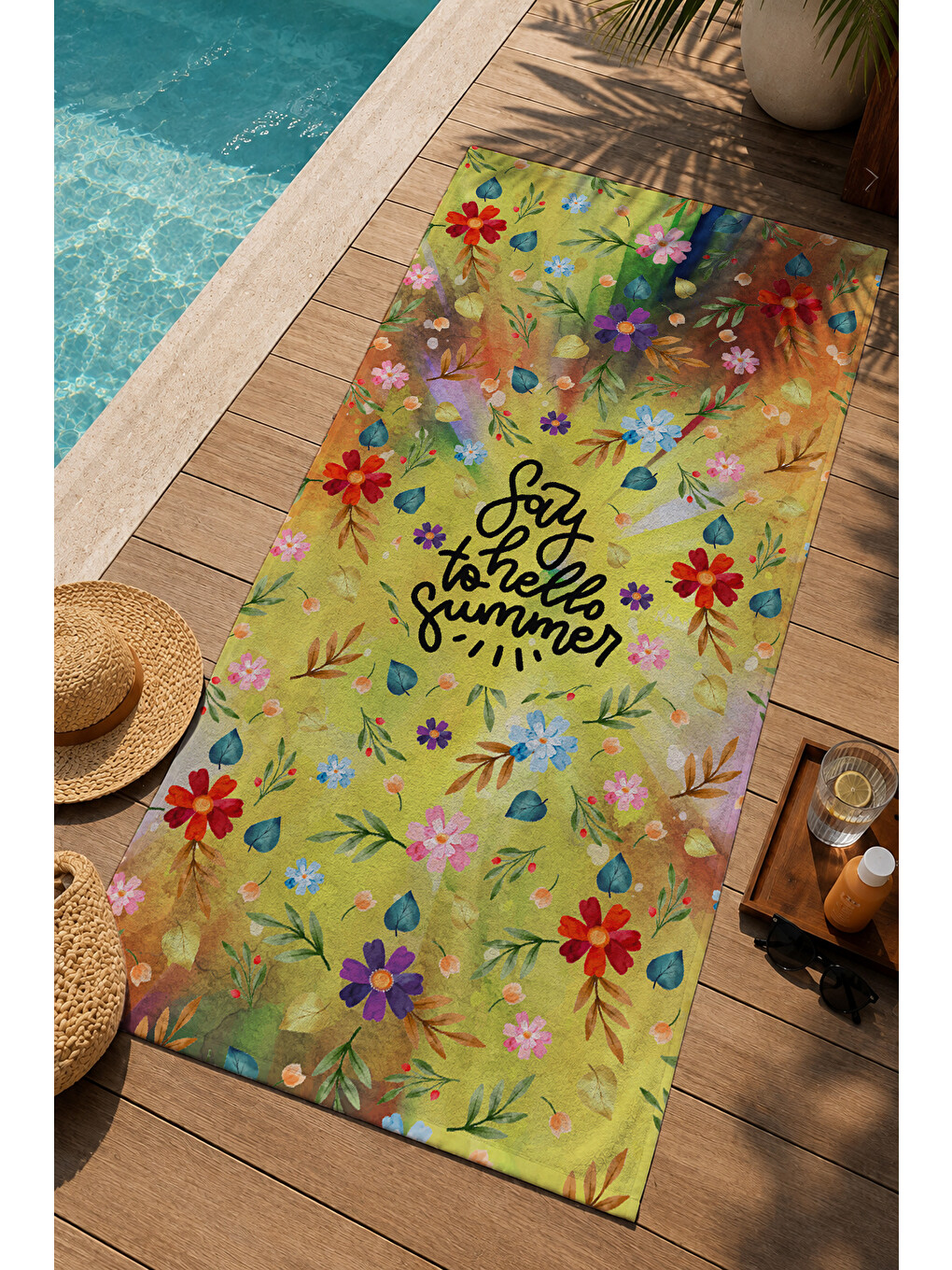 Sarı Çiçekli Mandala Bahçe Desenli 70x150 Cm Dijital Baskılı Plaj Ve Banyo Havlusu-2