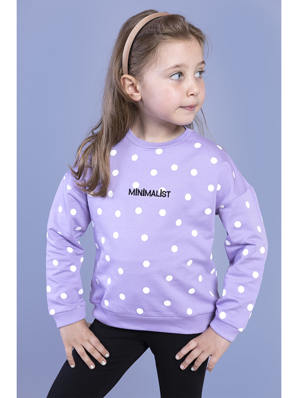 Lila Kız Çocuk Puantiye Desenli Sweatshirt