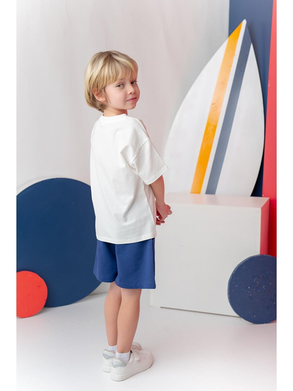 Erkek Çoçuk Sörf Baskılı T-Shirt Kısa Şort Takım - Ekru-2