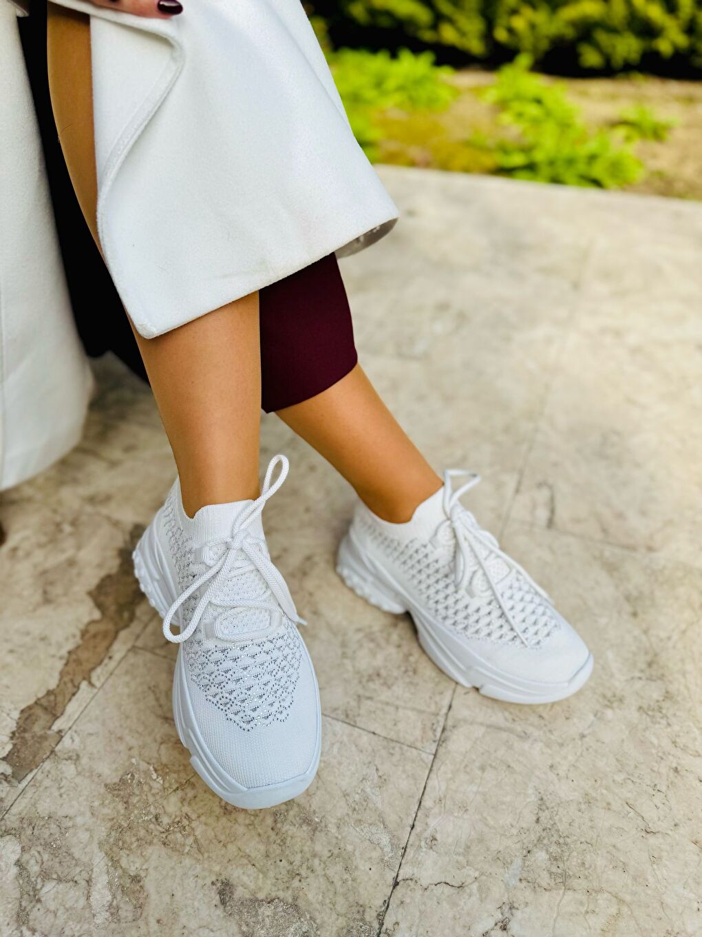 Beyaz Kadın Spor Ayakkabı (5 Cm) Topuk Boyu