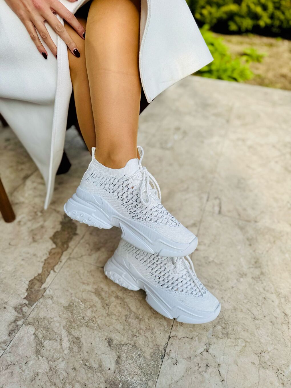 Beyaz Kadın Spor Ayakkabı (5 Cm) Topuk Boyu-1
