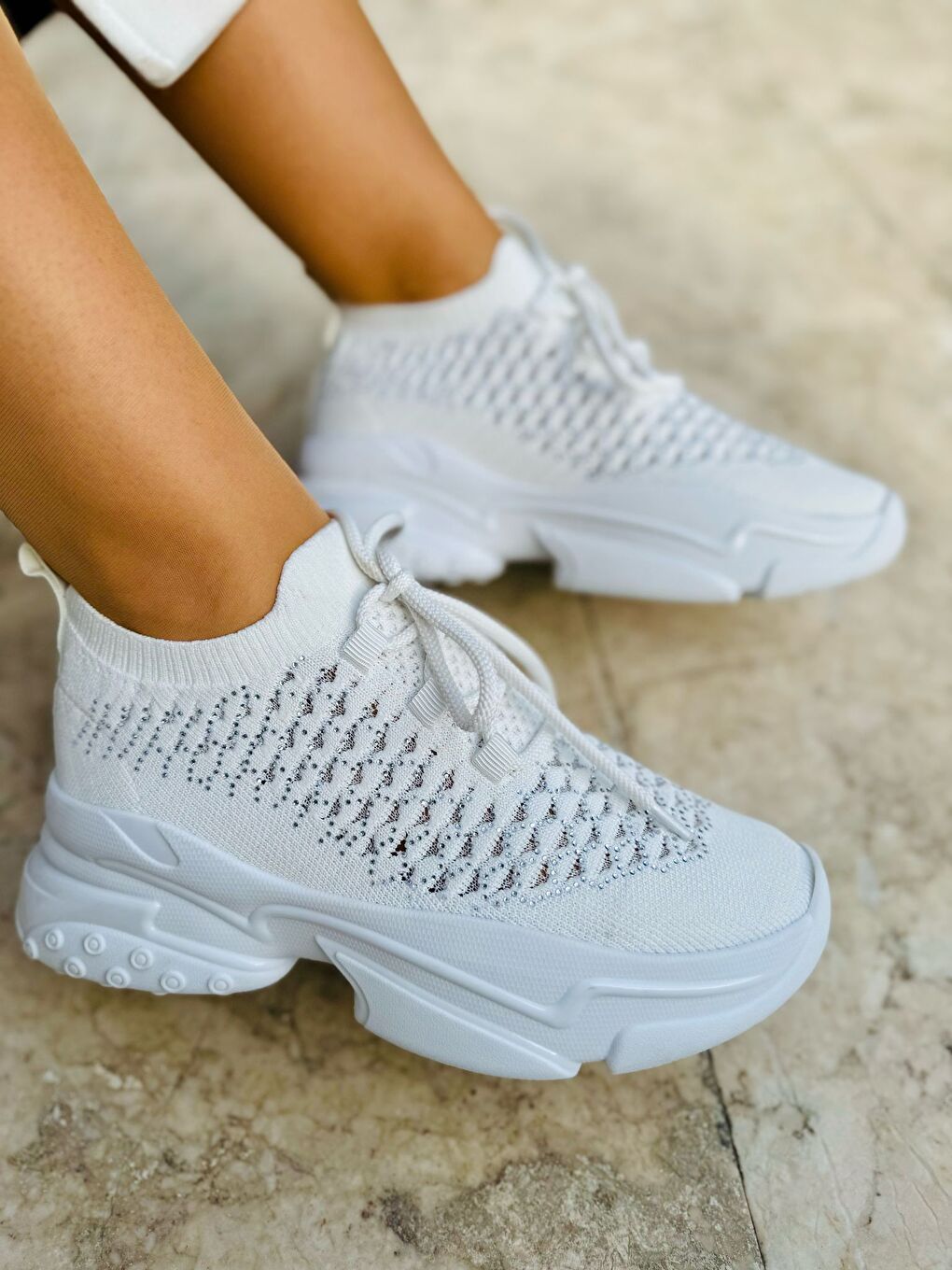 Beyaz Kadın Spor Ayakkabı (5 Cm) Topuk Boyu-2