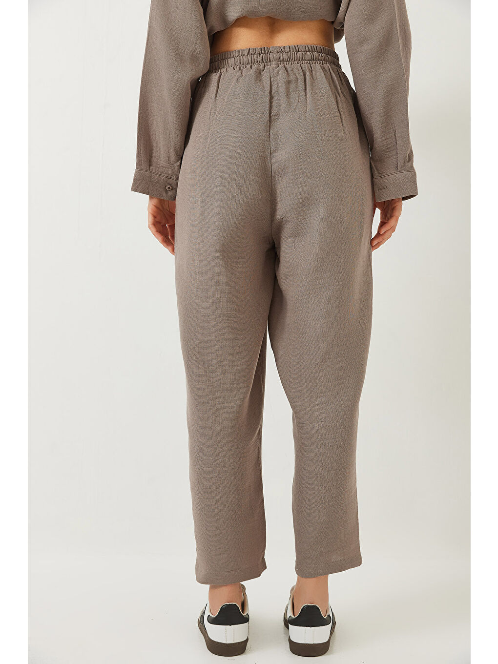 Bej Kadın Oversize Gömlek Şalvar Pantolon Müslin Alt-Üst Takım-6