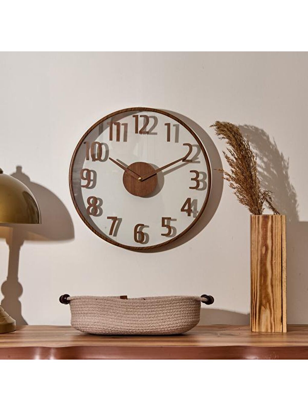 Modern Ahşap Duvar Saati - Kahverengi / Şeffaf - 38 cm