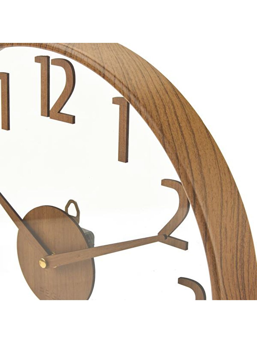 Modern Ahşap Duvar Saati - Kahverengi / Şeffaf - 38 cm-1
