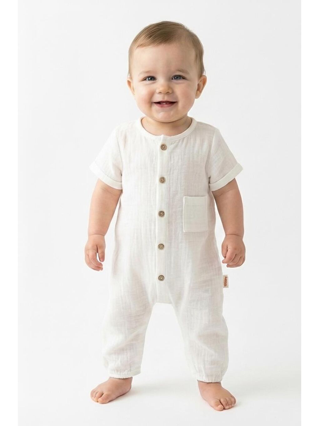 Ekru Müslin Yarım Kol Uzun Tulum