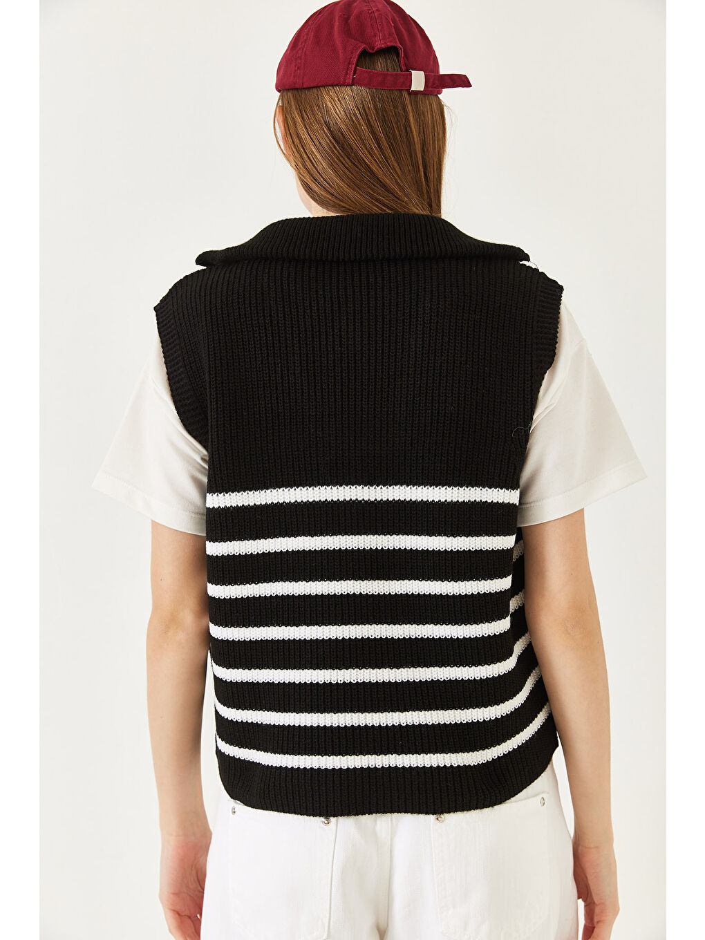 Siyah Kadın Fermuarlı Selanik Örgü Triko Süveter-6