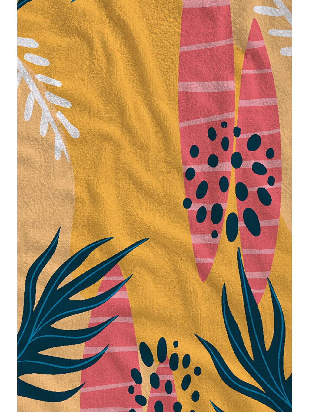 Hardal Pembe Tropikal Zürafa Ve Yaprak Desenli 70x150 Cm Dijital Baskılı Plaj Ve Banyo Havlusu-1