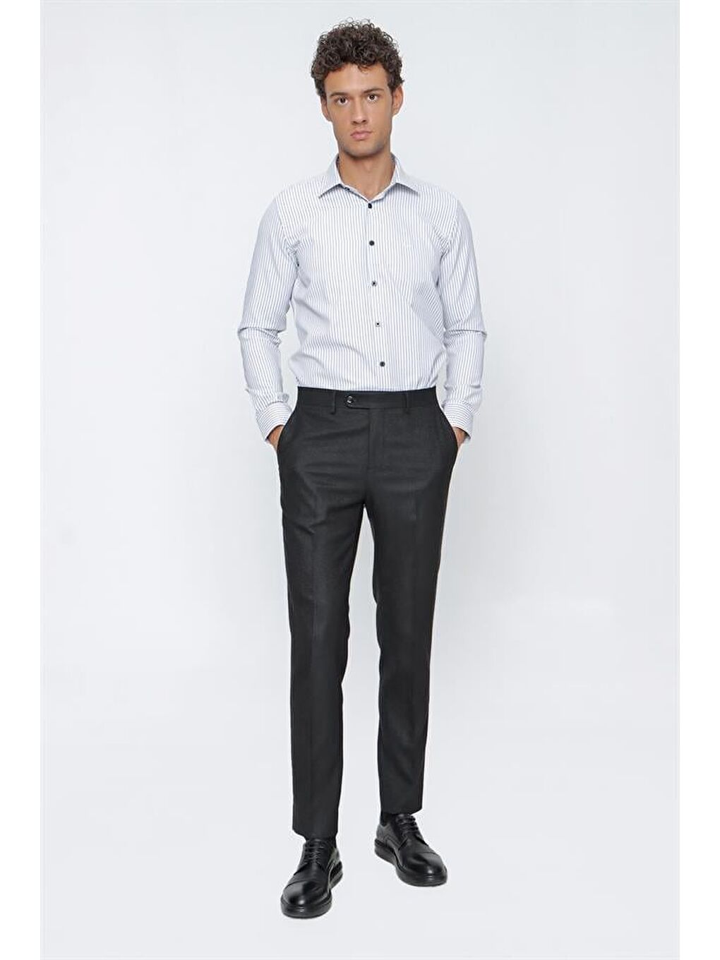 Siyah Esnek Yandan Cepli Classic Slim Fit Erkek Pantolon 1003225167-1