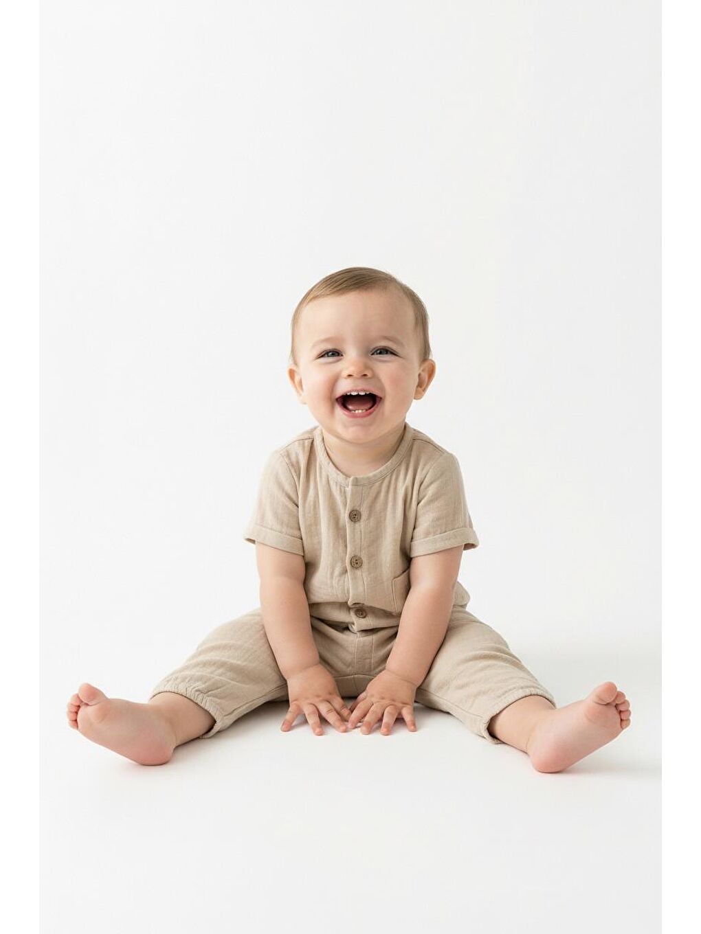 Bej Müslin Yarım Kol Uzun Tulum-1