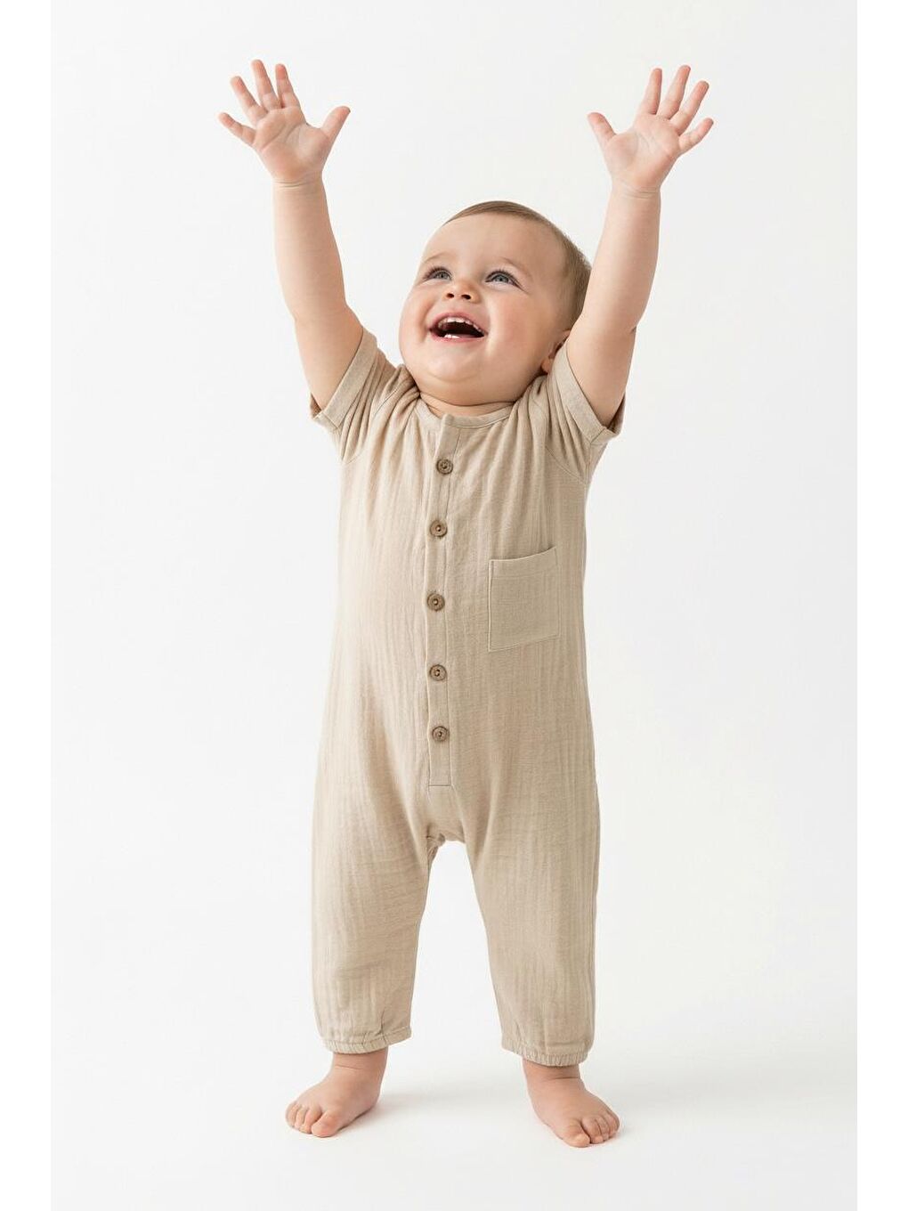 Bej Müslin Yarım Kol Uzun Tulum-2