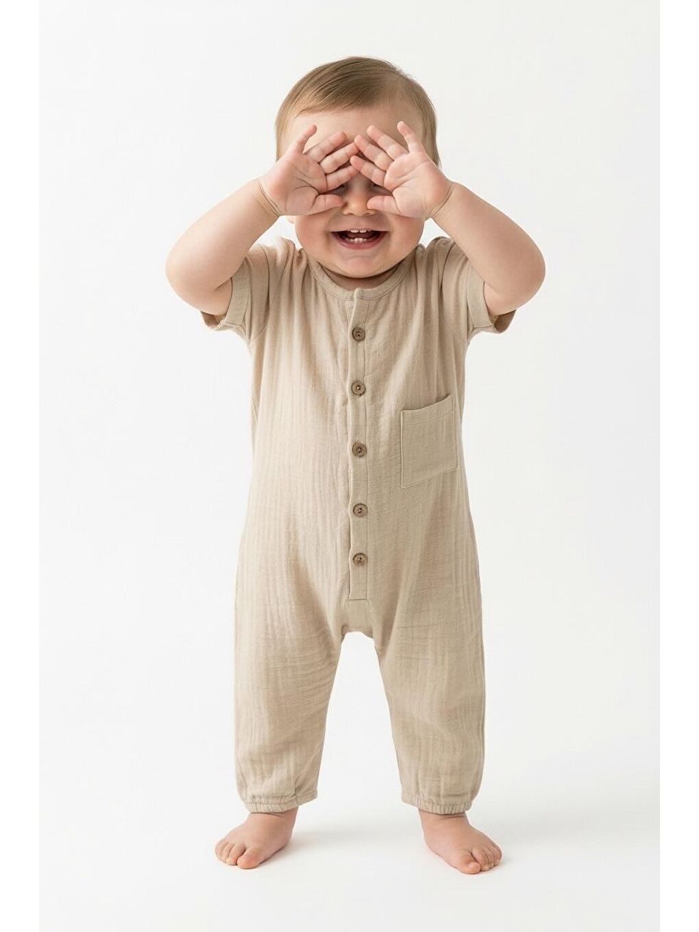 Bej Müslin Yarım Kol Uzun Tulum-4