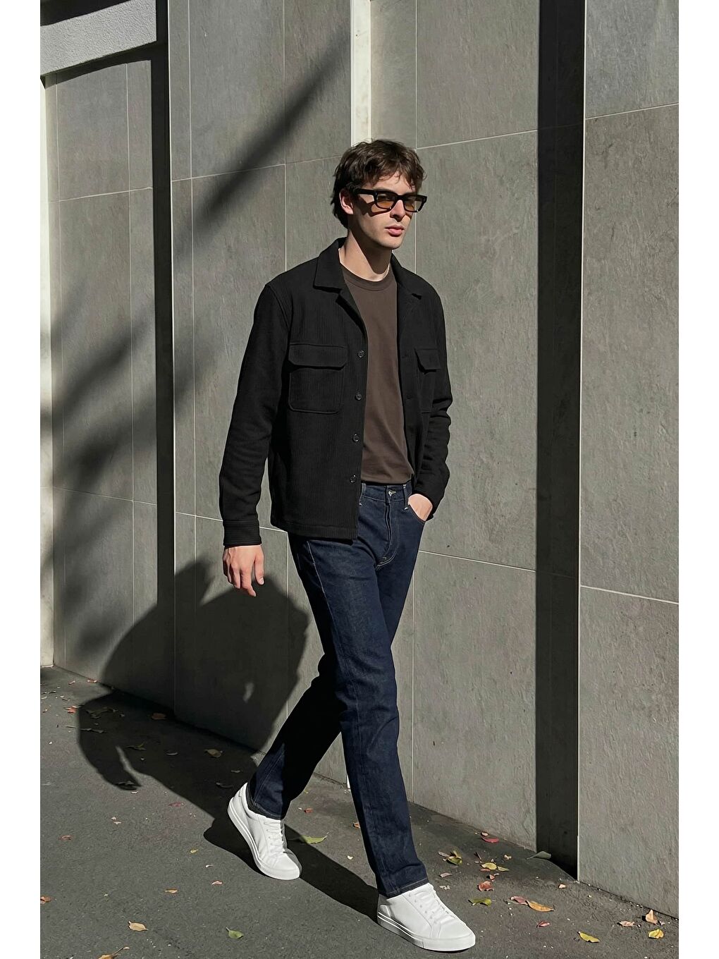 Erkek Relaxed Fit Fitilli Dokulu Çift Cepli Ceket Siyah-2