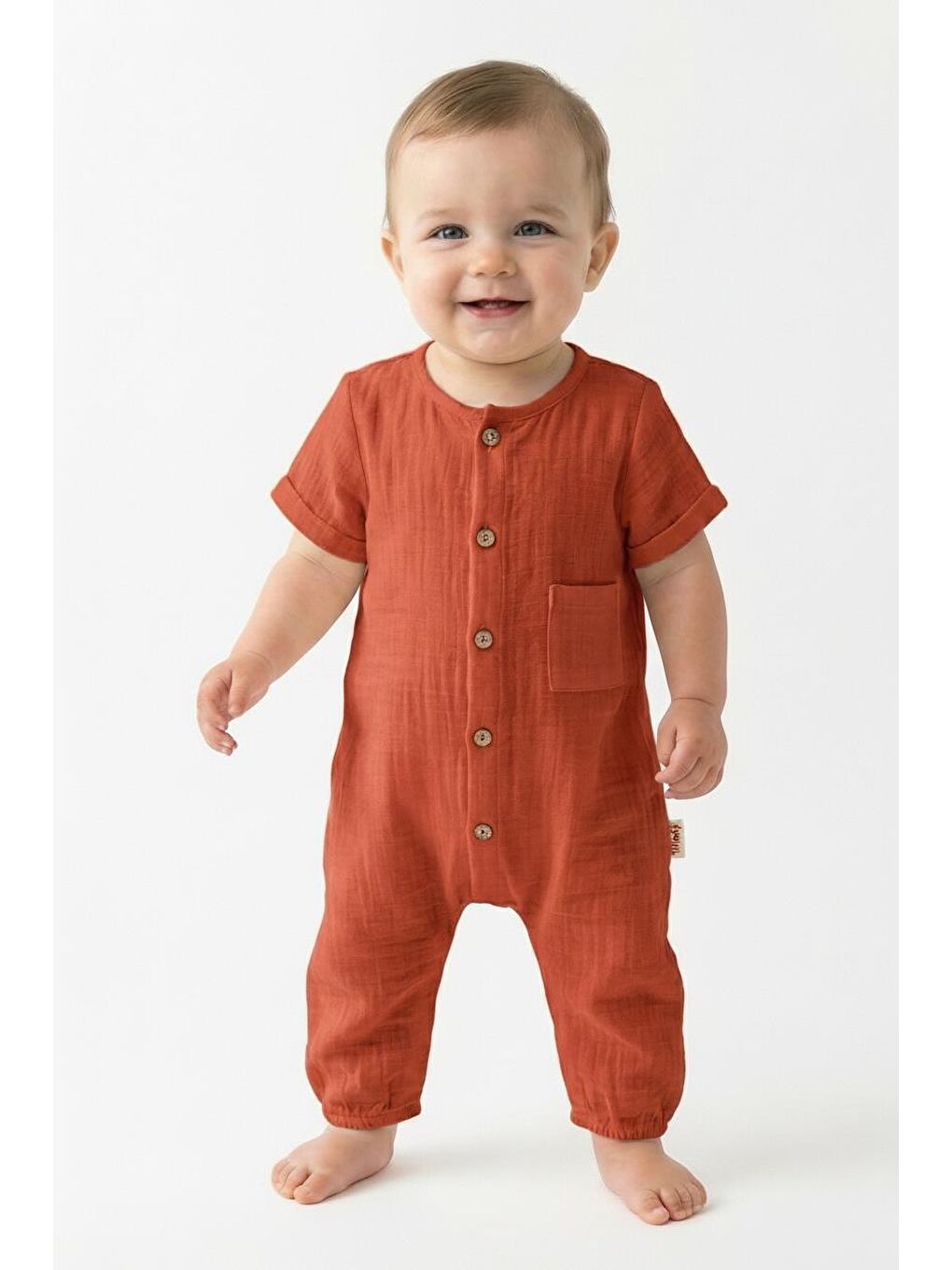 Kahverengi Müslin Yarım Kol Uzun Tulum