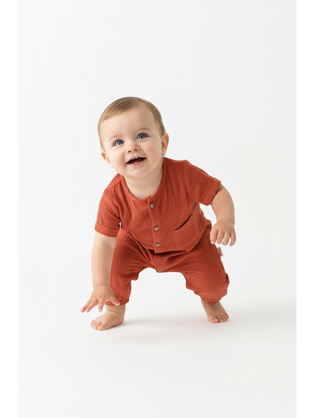 Kahverengi Müslin Yarım Kol Uzun Tulum-2