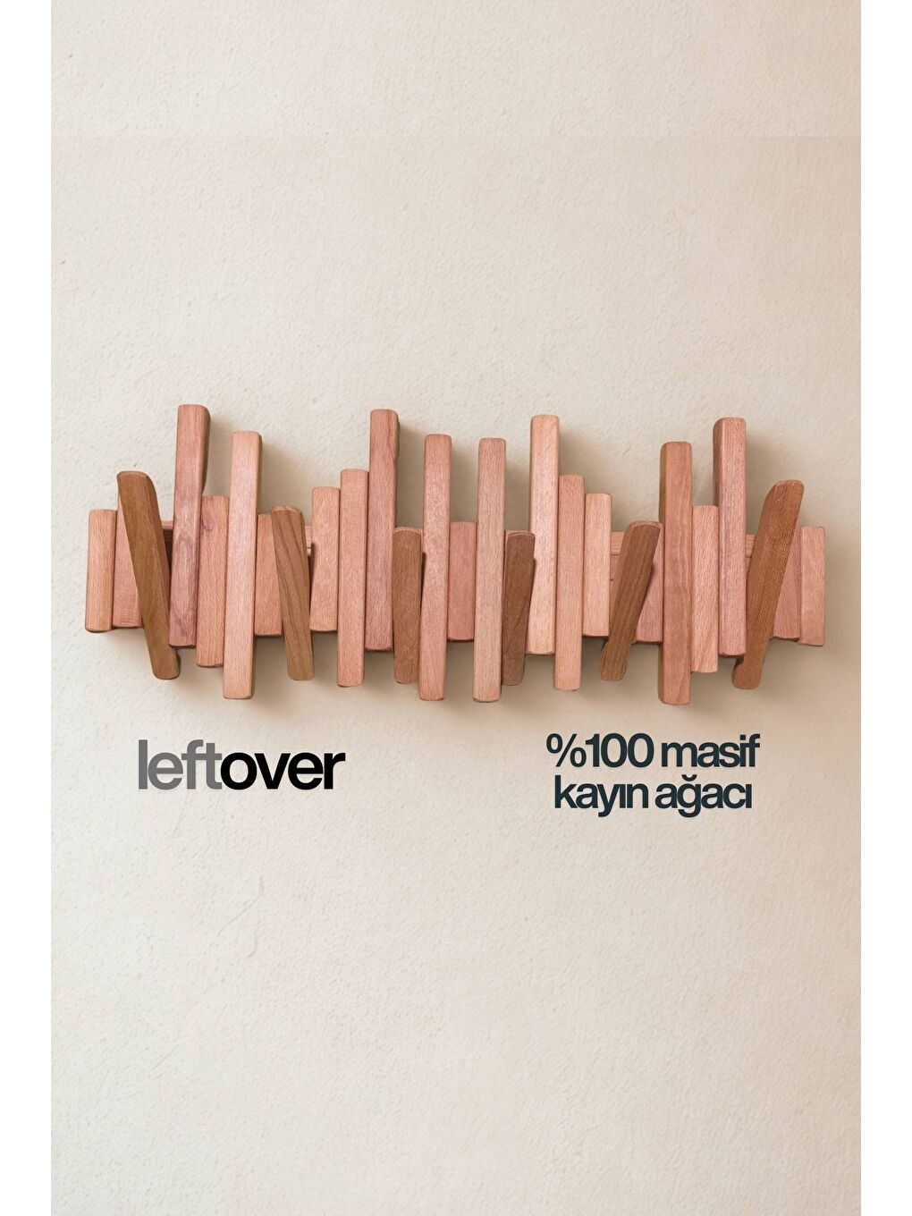 Bej Leftover Masif Kayın Ahşap Piyano Askılık – Doğal Ahşap| 6’lı Açılır Kapanır Duvar Askısı