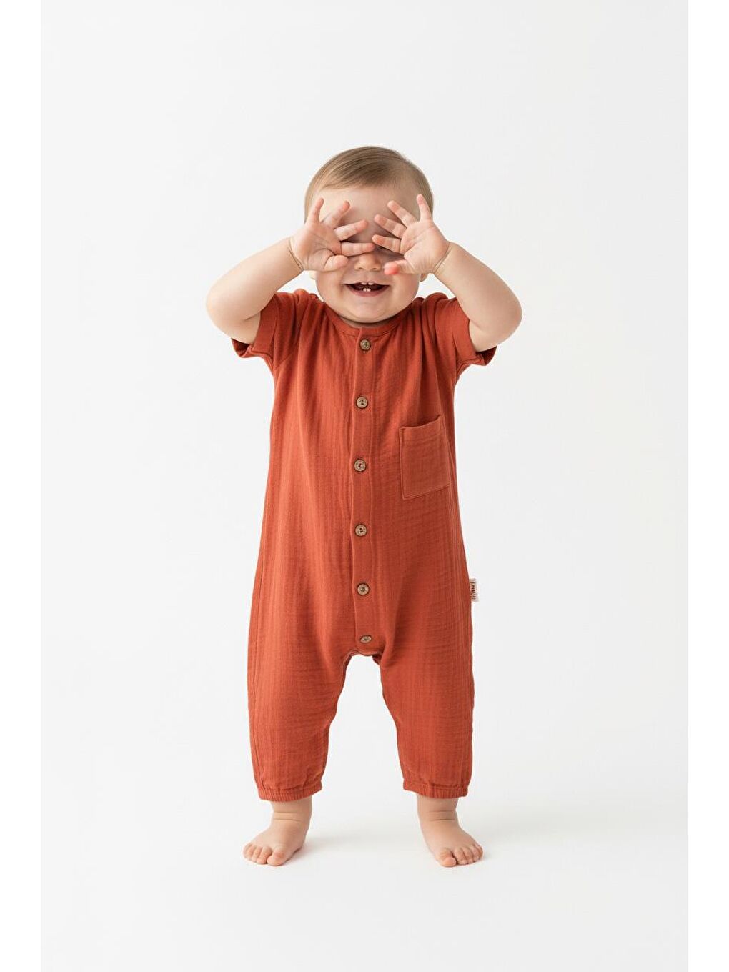 Kahverengi Müslin Yarım Kol Uzun Tulum-4