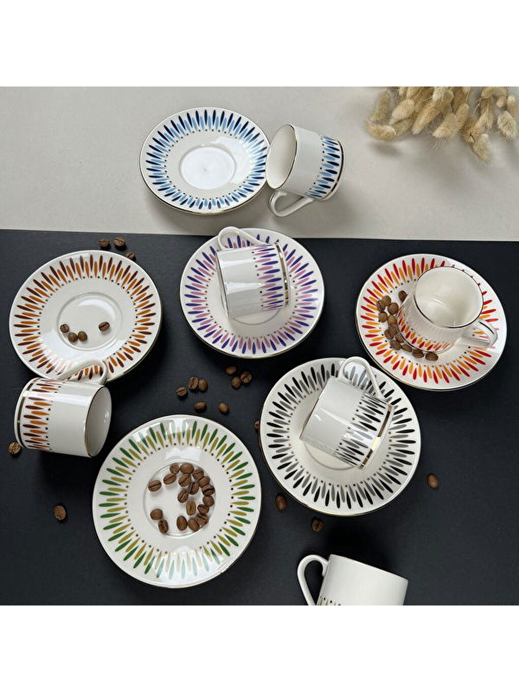 Karışık Palm Mix 12 Parça Kahve Fincan Takımı - Renkli-1