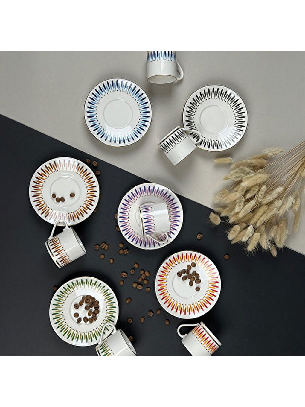 Karışık Palm Mix 12 Parça Kahve Fincan Takımı - Renkli-2