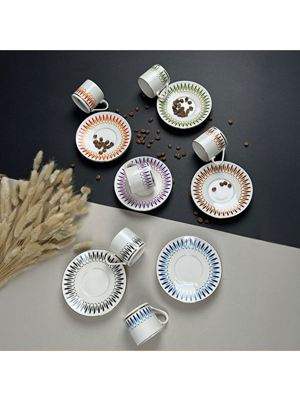 Karışık Palm Mix 12 Parça Kahve Fincan Takımı - Renkli-3