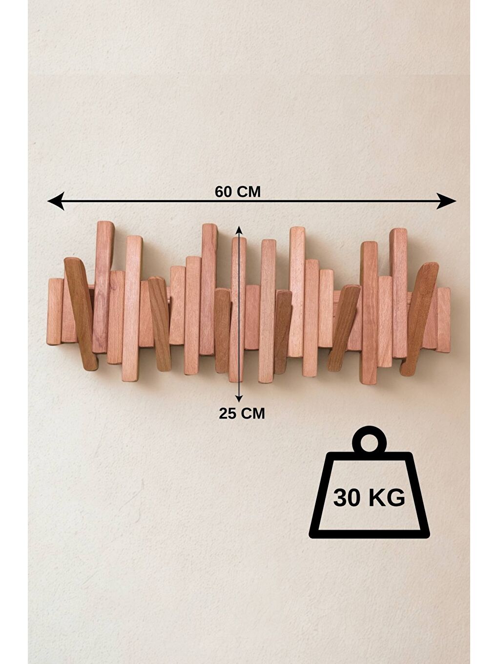 Bej Leftover Masif Kayın Ahşap Piyano Askılık – Doğal Ahşap| 6’lı Açılır Kapanır Duvar Askısı-1