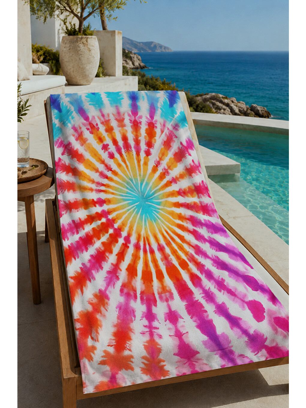 Pembe Renkli Spiral Batik Desenli 70x150 Cm Dijital Baskılı Plaj Ve Banyo Havlusu