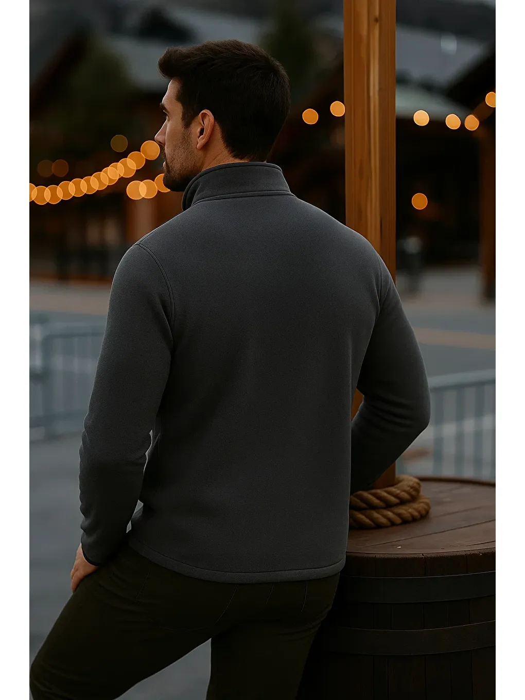 Gri Erkek Fermuarlı Kalın Kışlık Trend Füme Polar Ceket-5