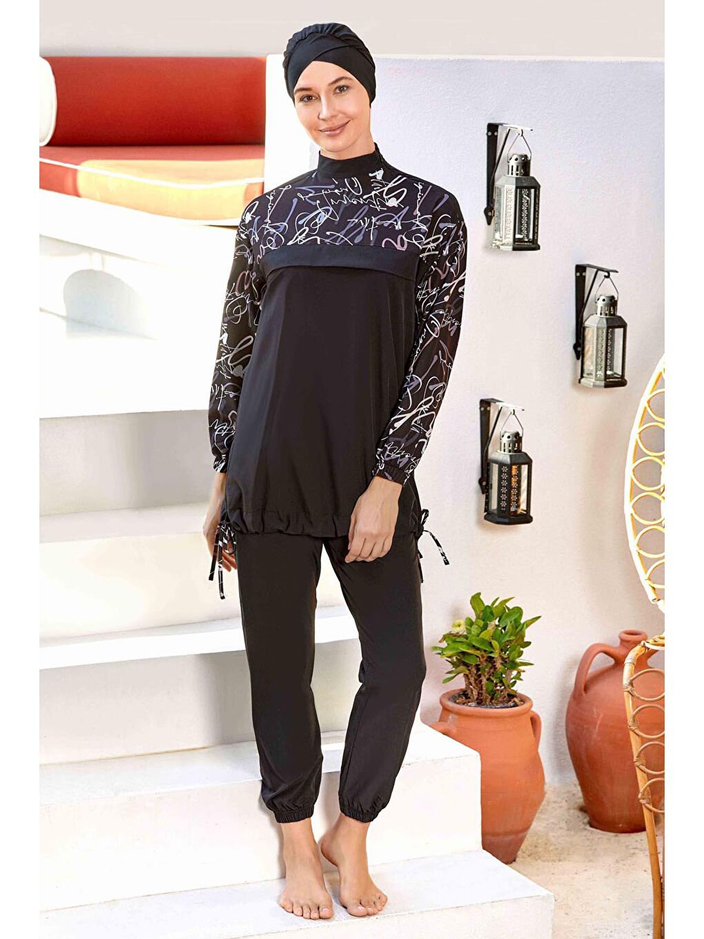 Spor Elastan Tam Kapalı Tesettür Mayo Lıly 4577 Siyah