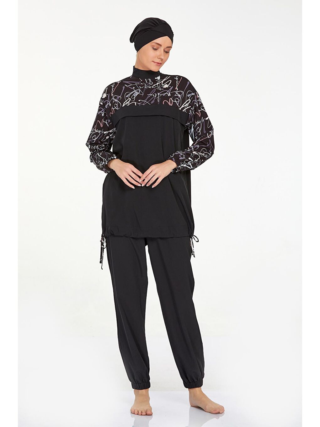 Spor Elastan Tam Kapalı Tesettür Mayo Lıly 4577 Siyah-1