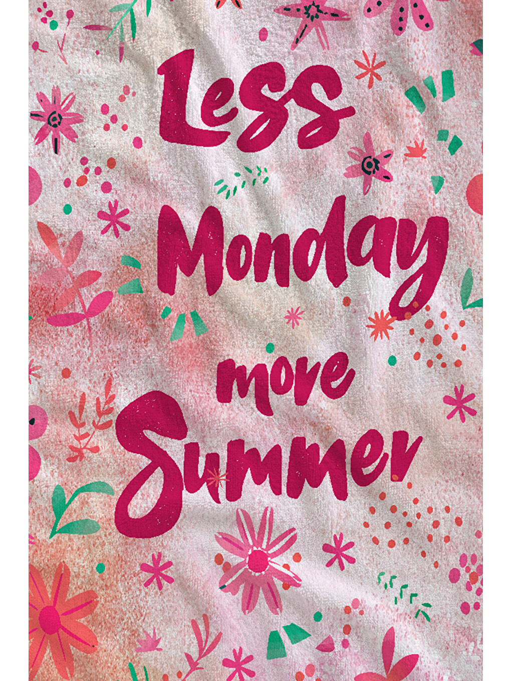 Pembe Çiçekli Less Mondays More Summer Yazılı 70x150 Cm Dijital Baskılı Plaj Ve Banyo Havlusu-1