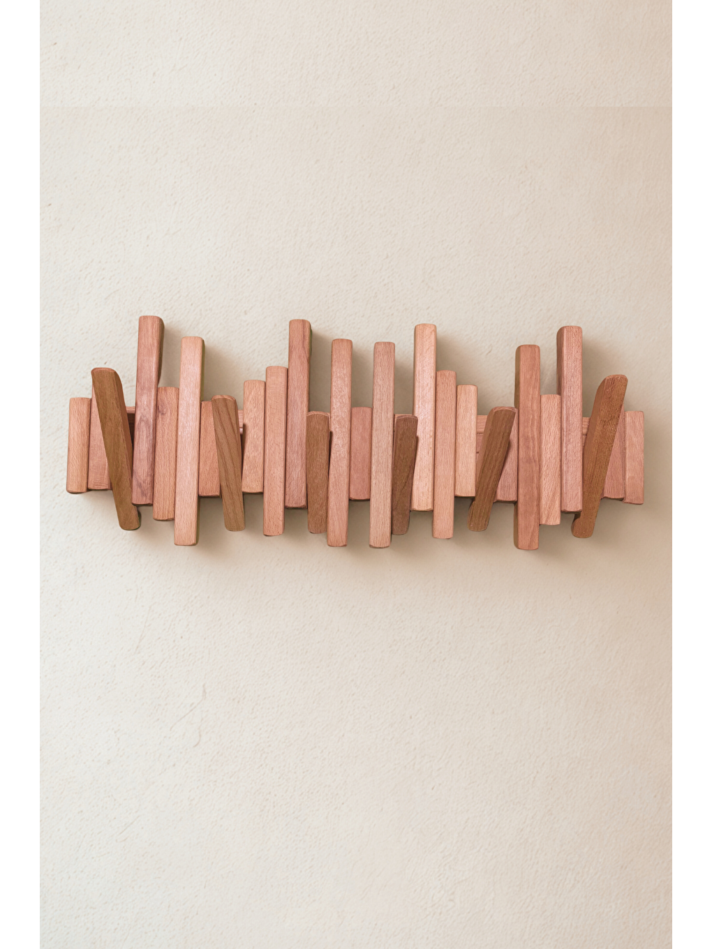 Bej Leftover Masif Kayın Ahşap Piyano Askılık – Doğal Ahşap| 6’lı Açılır Kapanır Duvar Askısı-4