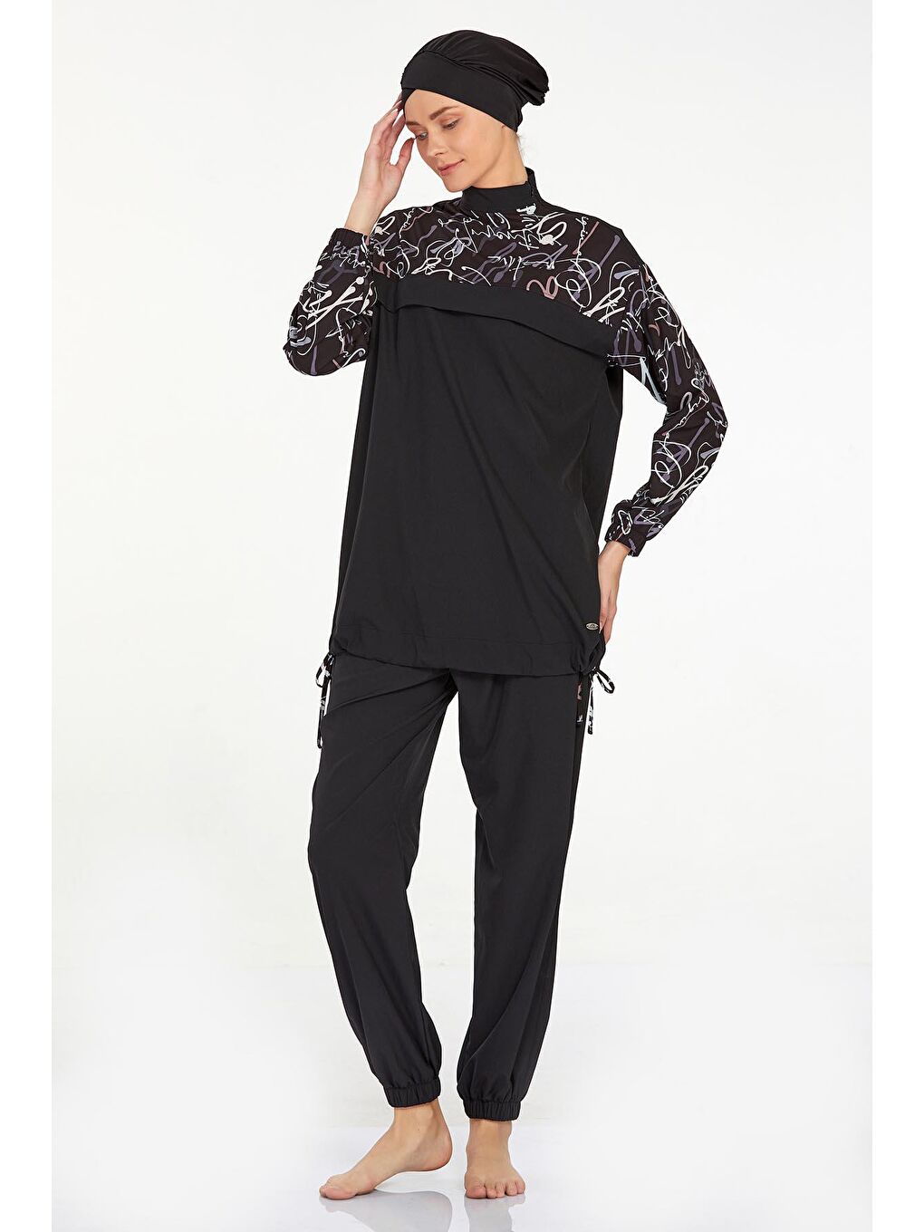 Spor Elastan Tam Kapalı Tesettür Mayo Lıly 4577 Siyah-2