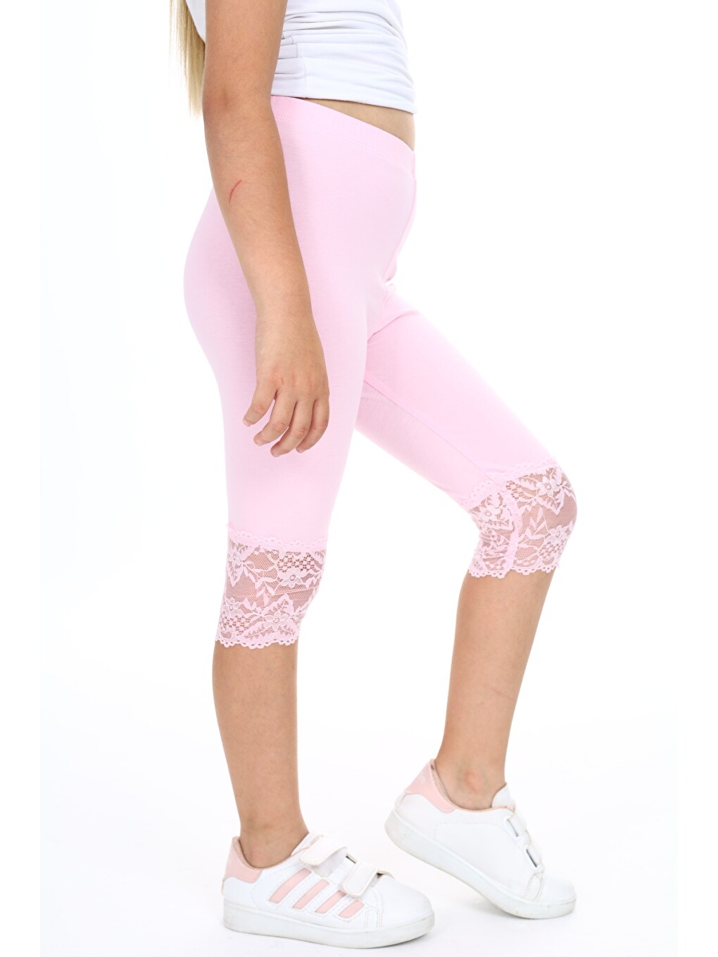 Pembe Kız Çocuk Paça Dantel Detaylı Kapri-2