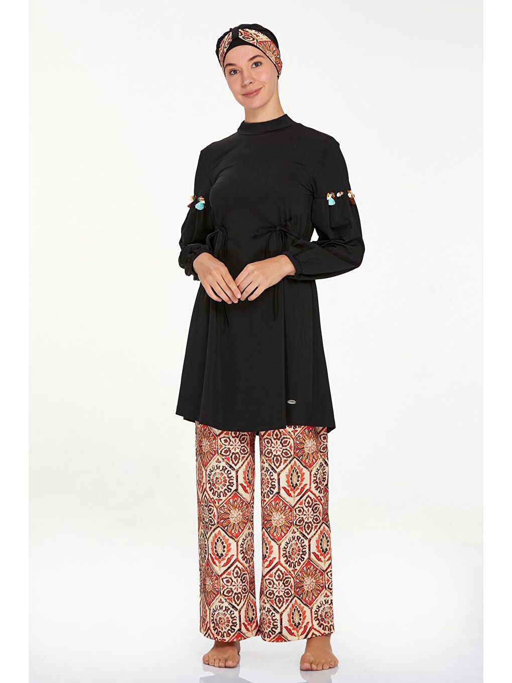 Elastanlı Tam Kapalı Tesettür Mayo Bol Paça Beyda 4515 Siyah-1