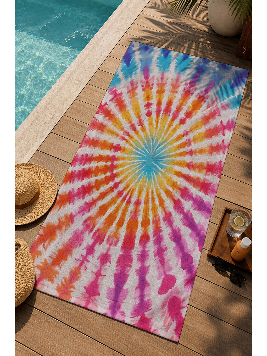 Pembe Renkli Spiral Batik Desenli 70x150 Cm Dijital Baskılı Plaj Ve Banyo Havlusu-2