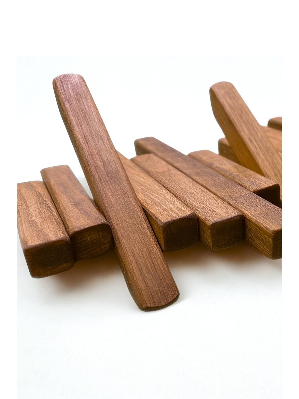 Leftover Masif Kayın Ahşap Piyano Askılık – Kahverengi | 6’lı Açılır Kapanır Duvar Askısı-2
