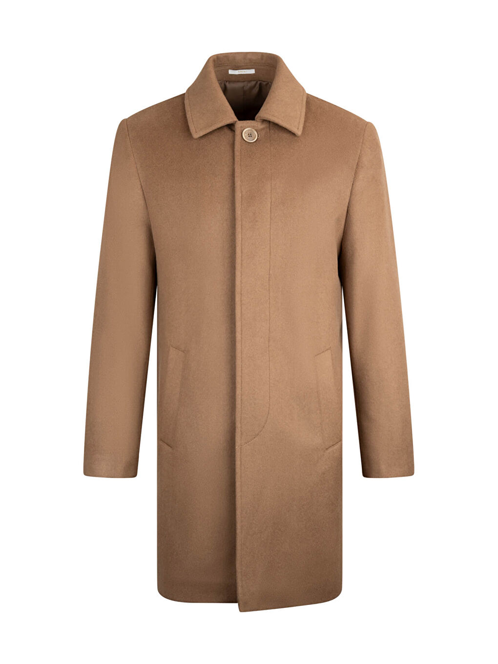 Kahverengi Camel Regular Fit Bebe Yaka Kaşe Yünlü Palto