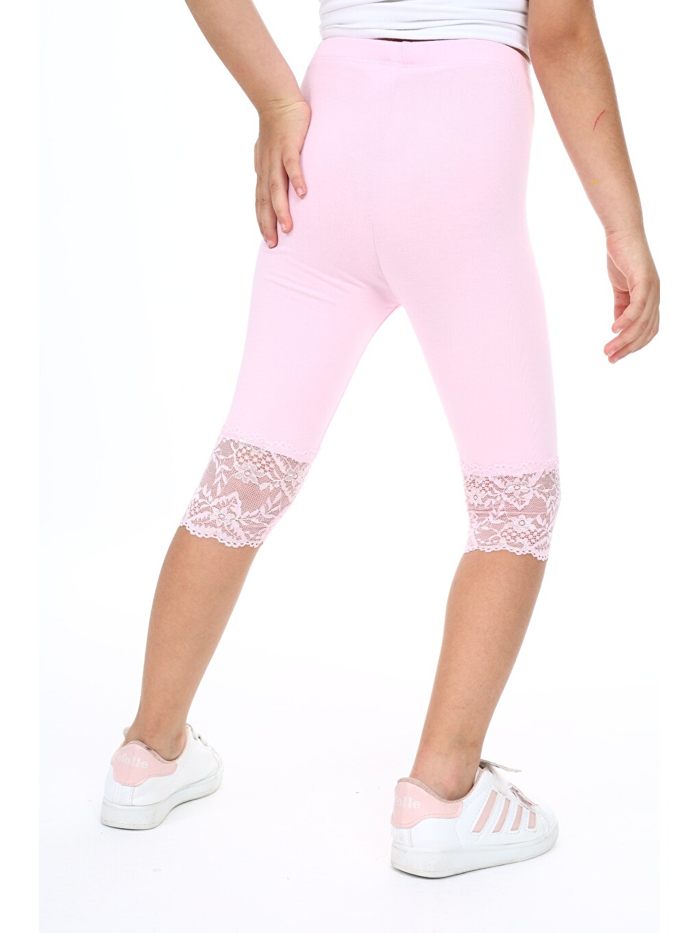Pembe Kız Çocuk Paça Dantel Detaylı Kapri-4
