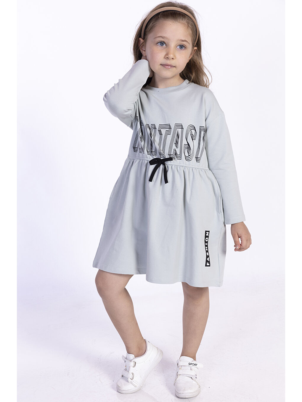 Gri Kız Çocuk Baskılı Elbise
