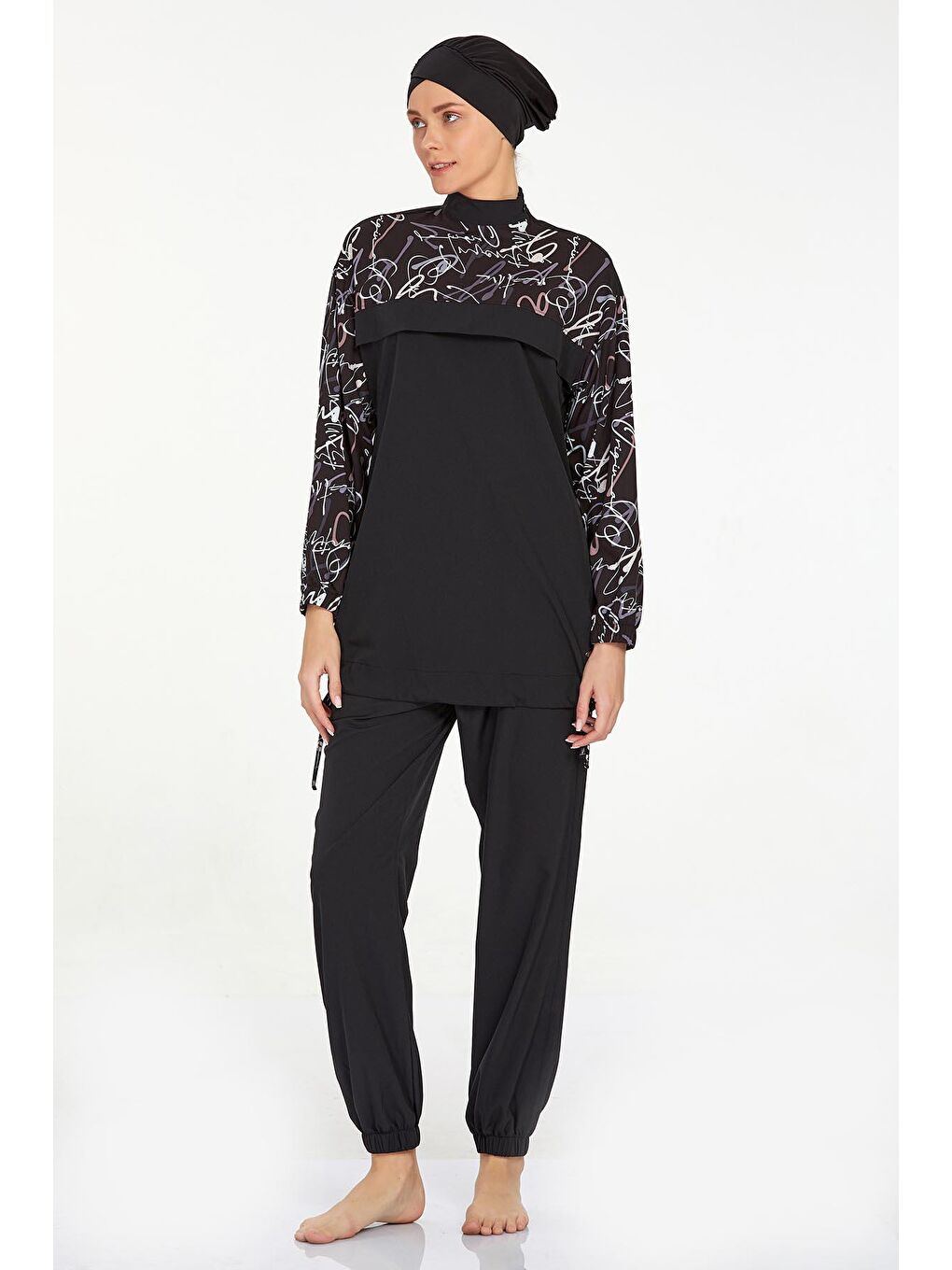 Spor Elastan Tam Kapalı Tesettür Mayo Lıly 4577 Siyah-3