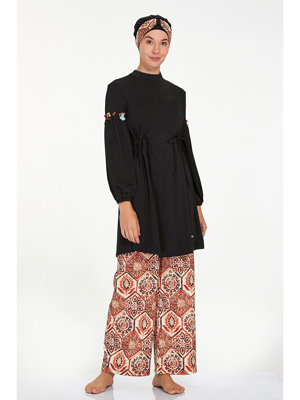 Elastanlı Tam Kapalı Tesettür Mayo Bol Paça Beyda 4515 Siyah-2