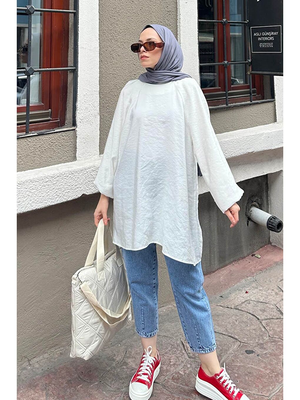 Kuşak Bağlamalı Tunik Beyaz