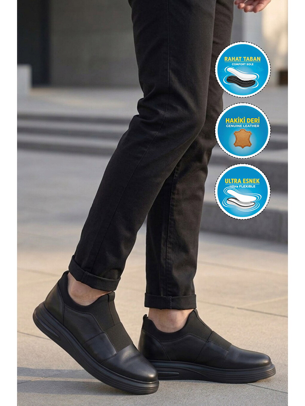 Siyah Hakiki Deri Slip-on Konfor Taban Erkek Casual Ayakkabı Sneaker 6961 M-2