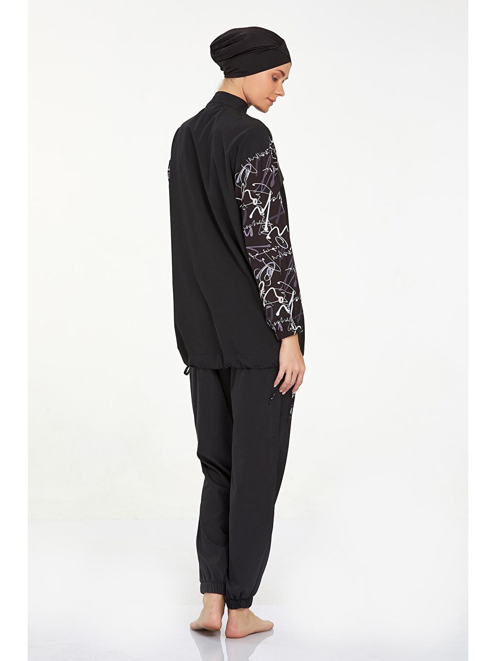 Spor Elastan Tam Kapalı Tesettür Mayo Lıly 4577 Siyah-4